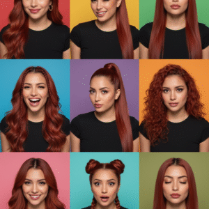 Retrato compuesto 3x3 con variaciones de expresión y estilo